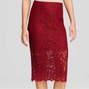 Bardot Floral‎ Lace Overlay Lined Midi Pencil Skirt Burgundy Size XS